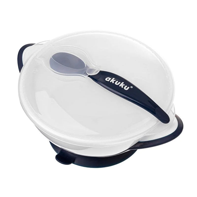 Akuku babyskål med sugekop, låg og ske, Navy
